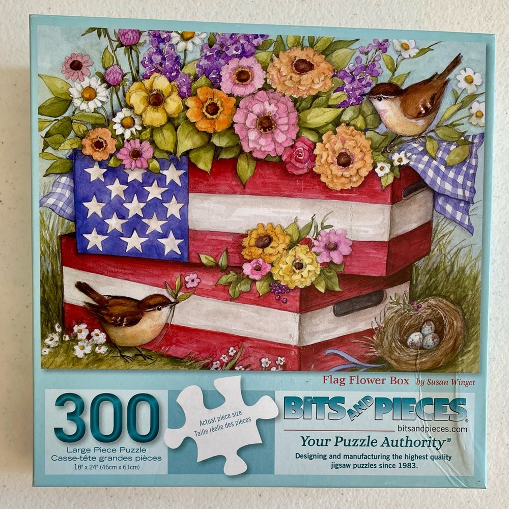 Bits and Pieces Birds American Flag Flower Box Puzzle. 300 large pieces puzzle